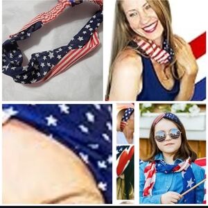 🍎 3 Nwt American Flag Headwrap Headband Patriotic Stars Stripes Cotton White